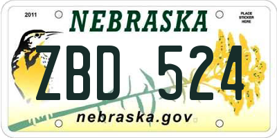 NE license plate ZBD524