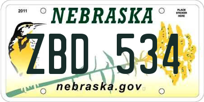 NE license plate ZBD534