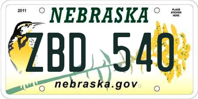 NE license plate ZBD540