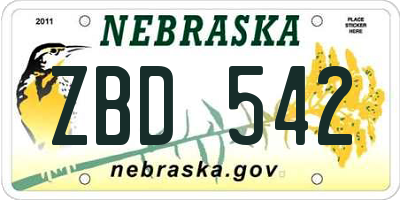 NE license plate ZBD542