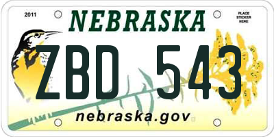 NE license plate ZBD543