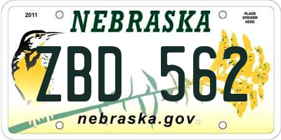 NE license plate ZBD562