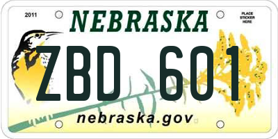 NE license plate ZBD601
