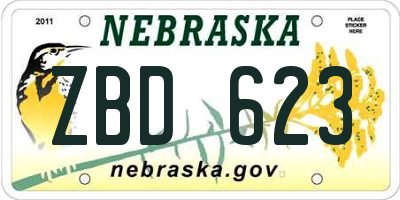 NE license plate ZBD623