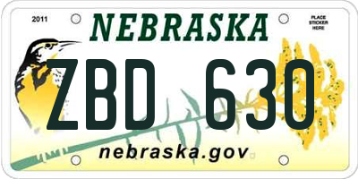 NE license plate ZBD630