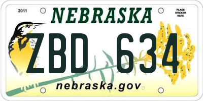 NE license plate ZBD634