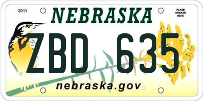 NE license plate ZBD635