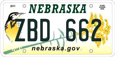 NE license plate ZBD662