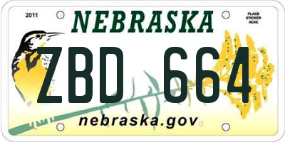 NE license plate ZBD664