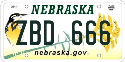 NE license plate ZBD666