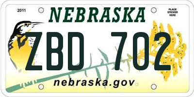 NE license plate ZBD702