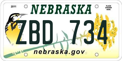 NE license plate ZBD734