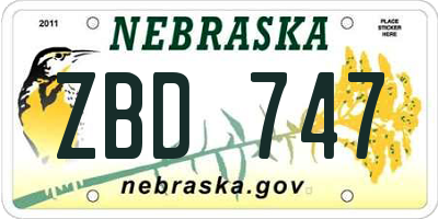 NE license plate ZBD747