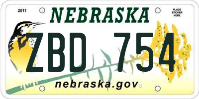 NE license plate ZBD754