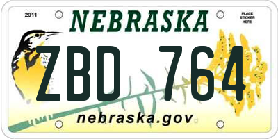 NE license plate ZBD764
