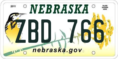 NE license plate ZBD766
