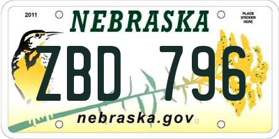 NE license plate ZBD796