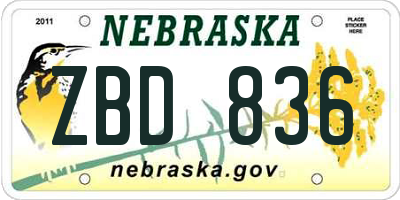 NE license plate ZBD836