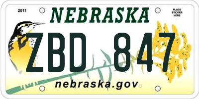 NE license plate ZBD847