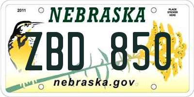 NE license plate ZBD850