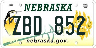NE license plate ZBD852