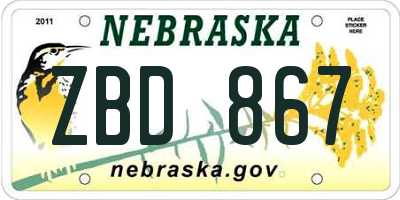 NE license plate ZBD867