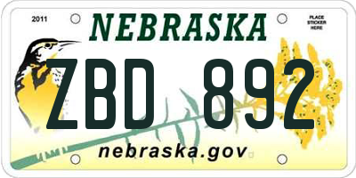 NE license plate ZBD892