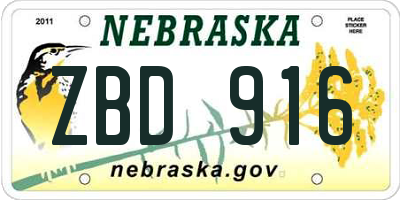 NE license plate ZBD916