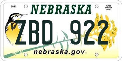 NE license plate ZBD922