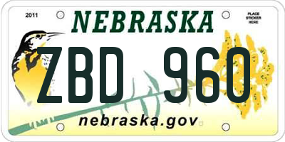 NE license plate ZBD960