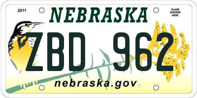 NE license plate ZBD962