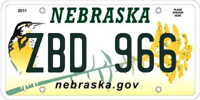 NE license plate ZBD966
