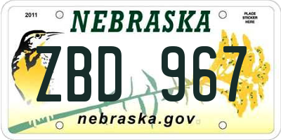 NE license plate ZBD967