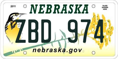 NE license plate ZBD974