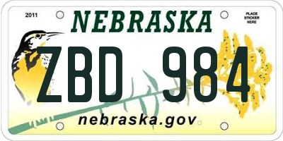 NE license plate ZBD984