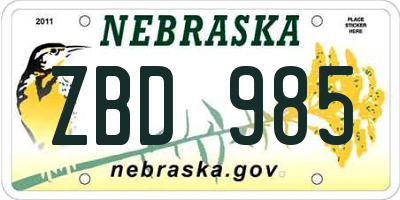 NE license plate ZBD985