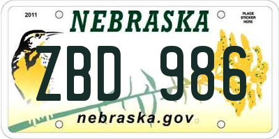 NE license plate ZBD986