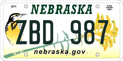 NE license plate ZBD987
