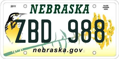 NE license plate ZBD988