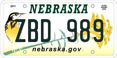 NE license plate ZBD989
