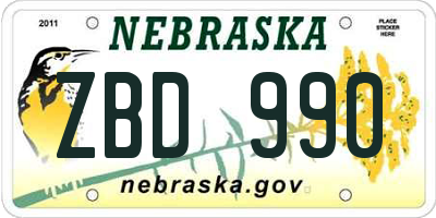 NE license plate ZBD990