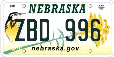 NE license plate ZBD996