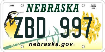 NE license plate ZBD997