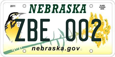 NE license plate ZBE002