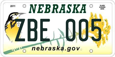 NE license plate ZBE005