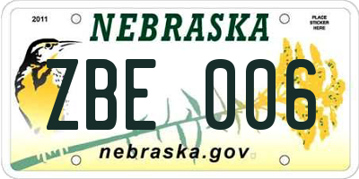 NE license plate ZBE006