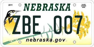 NE license plate ZBE007