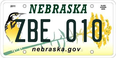 NE license plate ZBE010