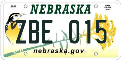 NE license plate ZBE015
