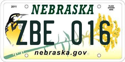 NE license plate ZBE016